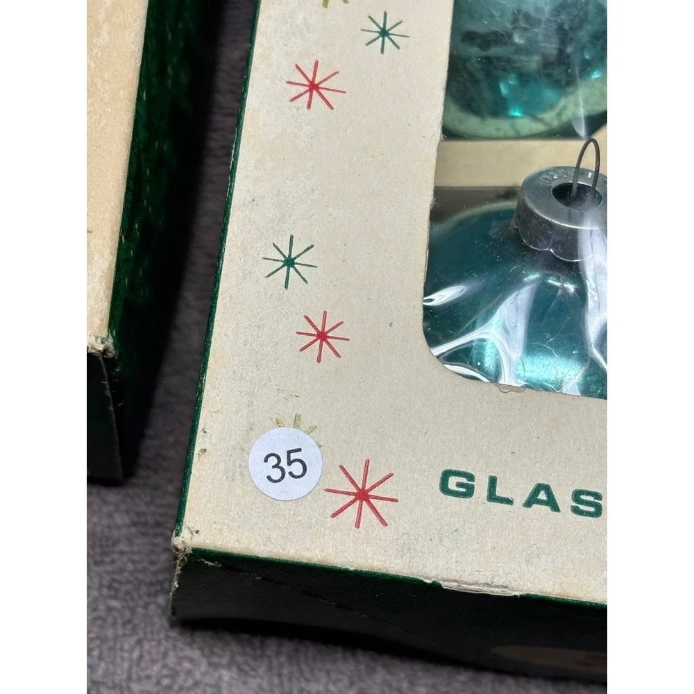 Shiny Brite Glass Ornaments Blue Silver Vintage 12pc MCM USA Made Box Set